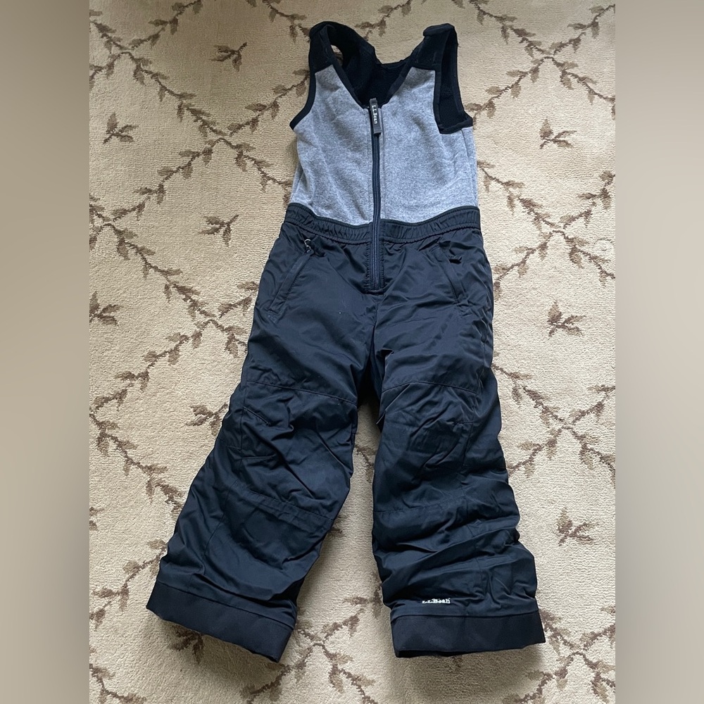 L.L. Bean Black and Gray Fleece-Lined Bib Overall Ski Pants